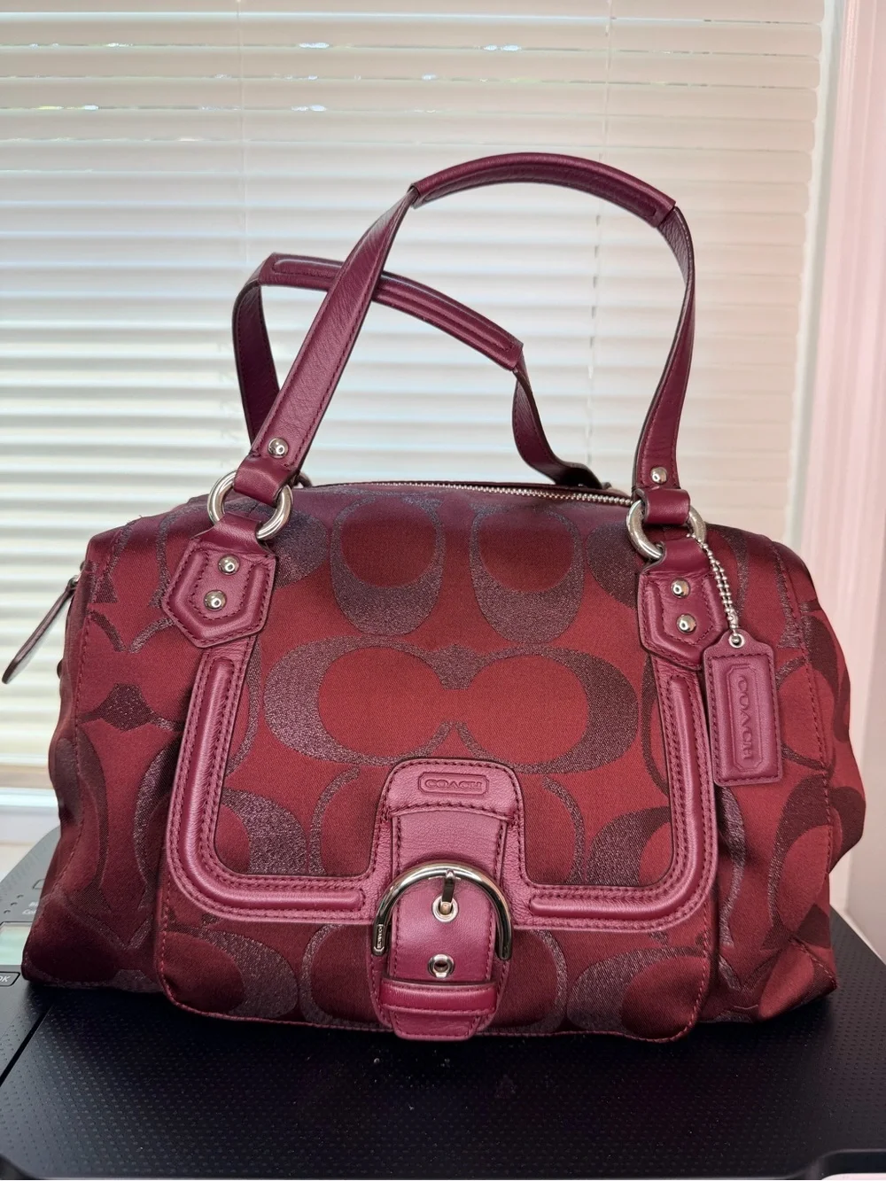 Coach Signature Satchel in Burgundy and Deep Red